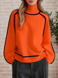 Autumn And Winter Half-High Three-Dimensional Stripe Thin Leisure Loose Knitted Knitted Jersey Languid