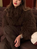 Elegant And Elegant Solid Color Short Fur Coat 2024 Fashion Women Winter Warm Long Sleeve Coat-Outfit