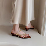 Holiday Roman Wind Two Wearing Sandals Word With Pointed Gold Fine Heel Shoes Outside Wearing Cool Slippers