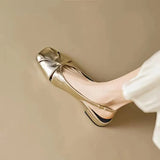 New Spring And Summer Soft Leather Sandals Women Wear Flat Shoes With Square Gold Silver