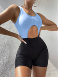 2022 New Solid Color Flat-Angled Trousers Hollow Conjoined Swimsuit
