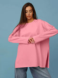Spring And Autumn New Long-Sleeved T-Shirt Women's Pure Cotton Loose Open Knitted T-Shirt Wine