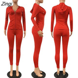 Hooded Two Piece Set Jogging Femme Zipper Top + Pants Suit Sportwear Tracksuit Women Outfits Solid 7