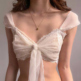 Zingj Women's Summer 2024 New Sexy Hot Girl Pure Desire Lace Mesh Stitching Strap Wrapped Chest
