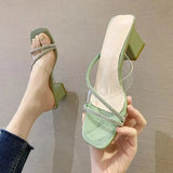 New Women's Style Coarse And Slippers Korean Version Of Simple Fashion Transparent Cool Slippers Outside Wearing The Front Half Slippers