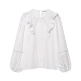 New Fashion Temperament Women's Pure Color Flower Embroidery Shirt