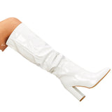Large-Size Show Patent Skin Naturally Wrinkled Sharp Head Thick And Female High Heels