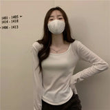 Zingj Short Long-Sleeved T-Shirt Women's Autumn Dress 2024 New Slim Slim Bottom Shirt Early Autumn Student