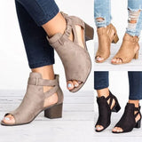 Spring And Summer New Thick Heel High-Heeled Sandals Women's Large-Size Hollow Women's Shoes Zippered Women's