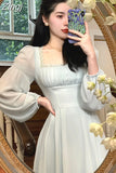 Puff Sleeve Square Neck French Fashion Evening Long Dresses for Women Elegant Summer 2023 Bodycon Dress Beach