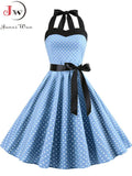 Halter Party Dress Women Summer Backless Vintage Dresses Retro Rockabilly Swing Robe femme Elegant Midi