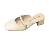 Women's Shoes Baotou Half Slippers Women's Summer Wear 2025 Summer High Heels Korean Version Of The Square Head Thick And Muller High-Heeled