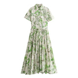 Summer Shirt Collar Short Sleeve Print Strap Medium Long Dress