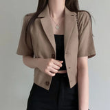Version Of The Solid Color Short-Sleeved Cotton Tice Small Suit Woman 2025 Spring And Summer New Leisure Temperament Short Suit