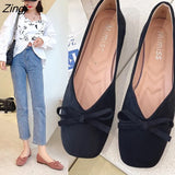 Women Flats Slip on Flat Shoes Round Toe Shallow Butterfly-knot Ballerina Slip on Loafers Faux Suede Lady Ballet Plus Size