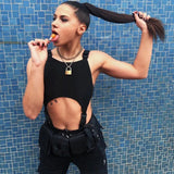 Streetwear Cut Out Rave Sexy Bodysuit Hot Buckle Tank High Waist Female Body Summer Festival Party Bodysuit One