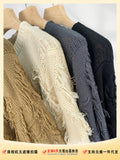 Zingj Not Pierced Hole Round Neck Tassel Sweater Women's Design Sense Bottom Waste Earthen Top Loose