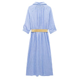 Spring Dress With Belt Blended Shirt