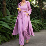 Spot Hot Style Autumn Women Fashion Medium Long Shirt Strap Straight Leg Wide Leg Pants Three-Piece