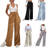 Autumn And Winter New Women's High-Waisted Slacks Solid Color Corduroy Splicing Open Trousers