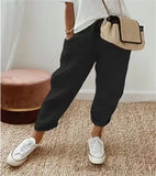 Women Cotton Tample Waist Nine Trousers Casual Women's
