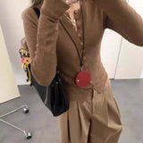 New Temperament Gentle And Comfortable Multi-Buckle Design Sense! Round Collar Knitted Cardigan Women's Autumn Slim