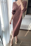 Sleeve V-Neck Sweater Sexy Backless Knitted Midi Dress Women Elegant Female Slim Evening Party Prom Clothes Autumn