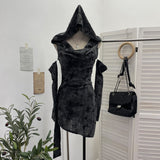 Shooting Wasteland Wind Makes Old Hole-Breaking Fabric Collared Hooded And Hip Dress With Cuff Cover Dress