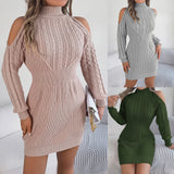Autumn And Winter Leisurely Half-High Collared Lantern Sleeve Ass Sweater Skirt Women's