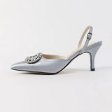 new stiletto pointed high heel rhinestone buckle sandals Satin Korean version of the wild Baotou female cool
