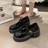 Jane Shoes 2025 Autumn And Winter New Round Head Thick-Skinned With Small Leather Shoes Shallow Single Shoes High