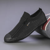 Summer Small White Shoes Men's Shoes Hollow Net Surface Low Help Zipper Canvas Shoes Can Breathe Casual Shoes