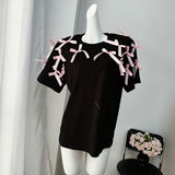 Girl Ribbon Bow Loose Short-Sleeved T-Shirt In Wind Loose Cotton Casual