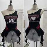 Shooting Hottie Slant Shoulder Short Letter Print T-Shirt Summer Waist Thin Sling Vest Sleeveless Top