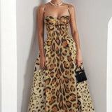 Women's Sleeveless Sling Leopard Print Fashion Sexy Hot Girl Waist Dress