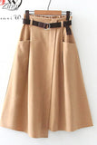 Women Casual Skirts 2023 Spring And Autumn Solid High Waist Irregular Pockets Midi Skirts Fashion Simple Elegant Saia
