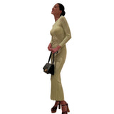 Zingj Sexy Elegant Dress Solid Color Long Sleeve Round Neck Wrap Hip Long Skirt Women's