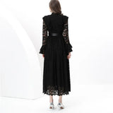 New French Women's Dress High-End Wood-In-Ear Splicing Single Buckle Lace Embroidery