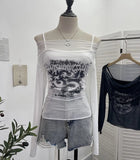Real Shooting Spice Girls Shoulder Mesh Sun Hooded Sling Sling Long-Sleeved T-Shirt Top Two Sets Of Women