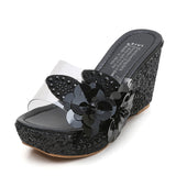Women's Korean Version Of Fashion Casual High-Heeled Shoes With Transparent Flowers Water Drilled Outside Wearing A Word
