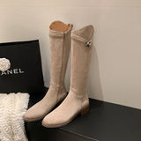 Zingj Comfortable Low Heel Boots 2023 New Oblique Temperament Girl Boots Are Versatile-Outfit