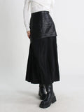 Zingj Street Wind Long Leather Skirt 2024 Autumn And Winter New Fashion High Waist Stitching Mesh Pressure Pleated Skirt
