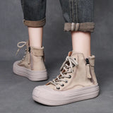 Cowhick Retro Short Boots Women 2025 Autumn And Winter New Thick Bottoms With High-Top Shoes Round Head With Leather