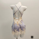 New Ice Silk Sexy Pajamas Pure High-End Small Breast Hollow Lace Sling Aja Skirt