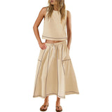 Hot 2025 New Summer Vacation Sleeveless Vest Half-Dress Cotton-Song Set Two-Piece