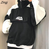 Women Couple Clothing Loose Harajuku All-match Korean Style Womens Soft Daily Sweatshirts Trendy Patchwork Lovely