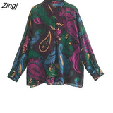 Women Vintage Paisley Print Translucent Chiffon Smock Blouse Office Lady Business Shirts Chemise Blusas Chic Tops