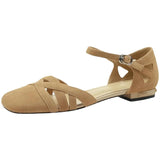Classic Retro Roman Sandals Women Summer New Low Heel Cylind Head Soft Bottom Flat Shoes