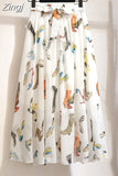Women Summer Floral Print Chiffon Girls Spring Korean A-Line High Waist Ladies Elegant Office Holiday Midi