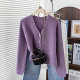 Sweater Women's Cardigan Loose Short Style Fragrant Style Purple Sweater Coat Popular This Year 2024 New
